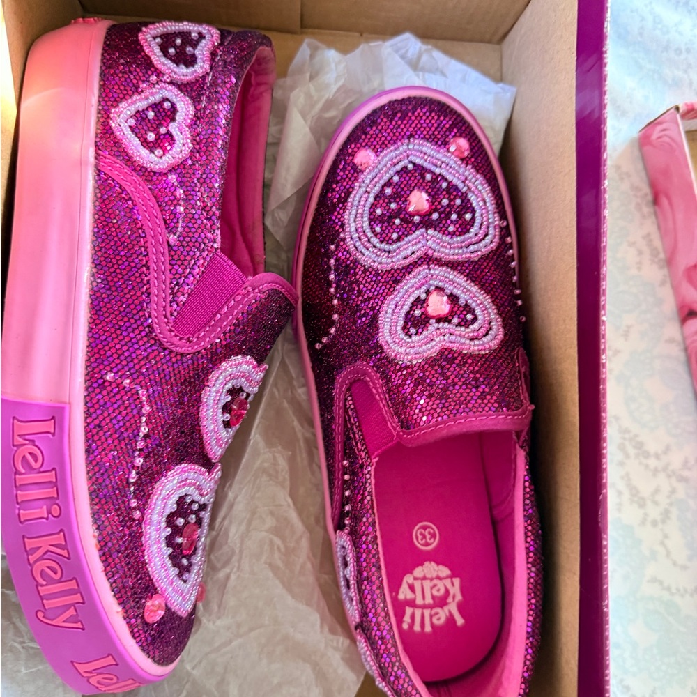 Girls' Pink Sequin Heart Slip-On Sneakers 2Y